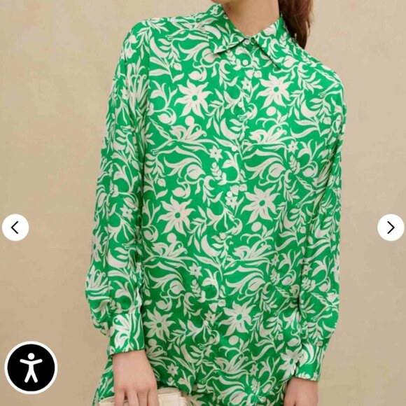 Maje Green White Floral Print Silk Button Down Blouse Size 3 (US L) - Picture 13 of 13